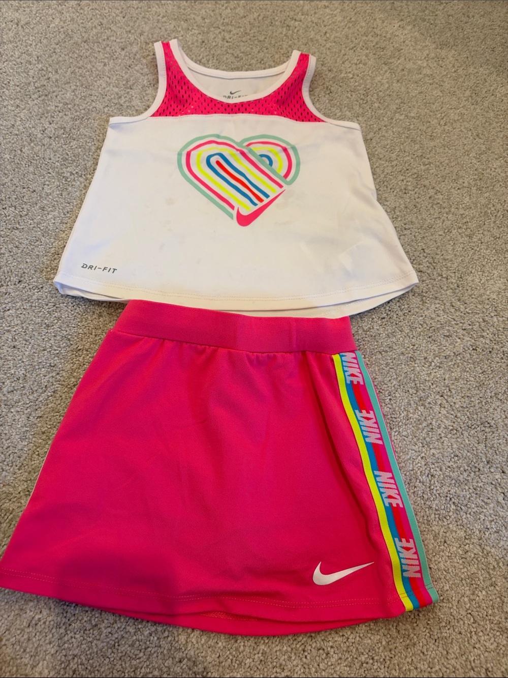 Nike Girls White Tank with Hot Pink Skort and Rainbow Accents